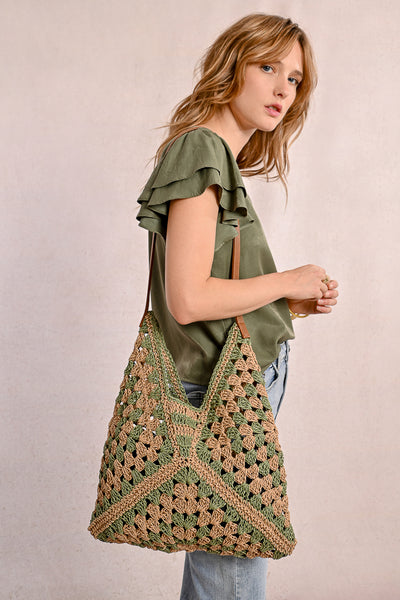 Sage and Orange Crocheted Bag