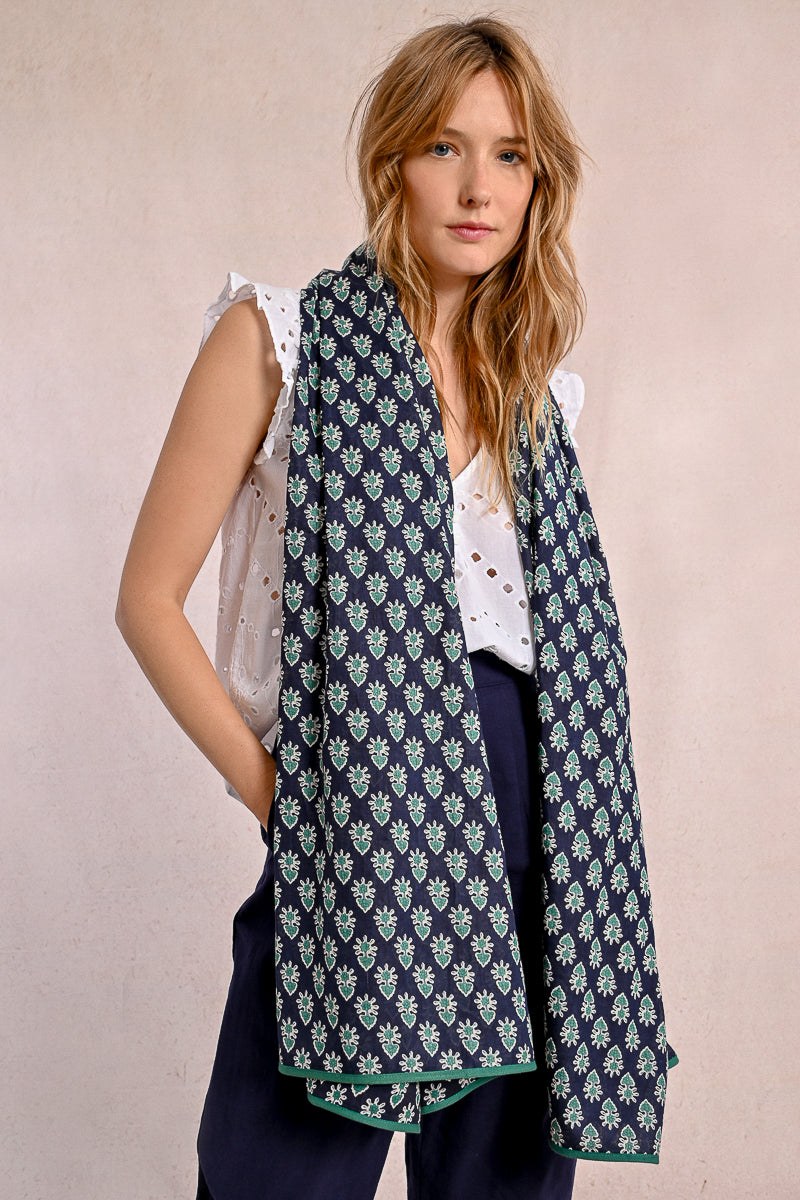 Black Scarf with Emerald Green Print