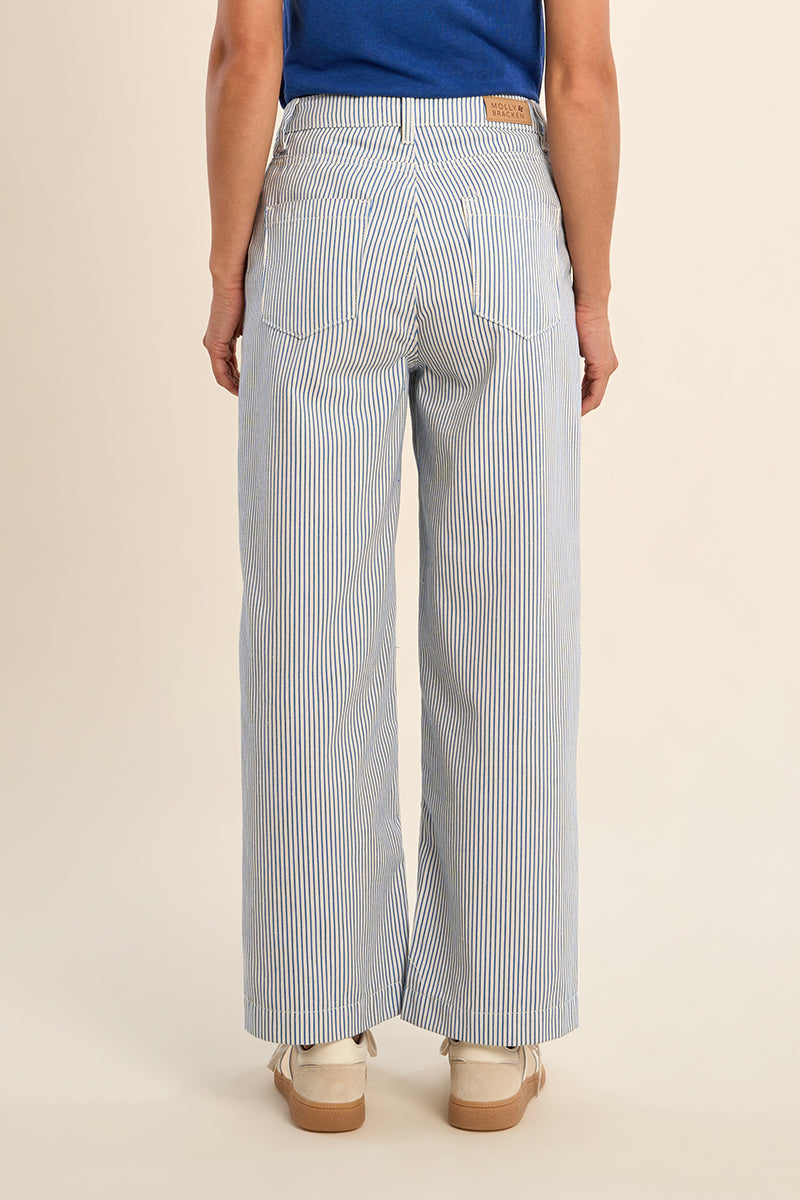 Light Blue & White Striped Wide Leg Denim