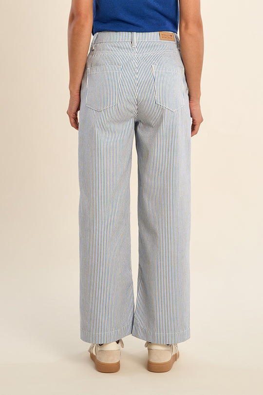 Light Blue & White Striped Wide Leg Denim