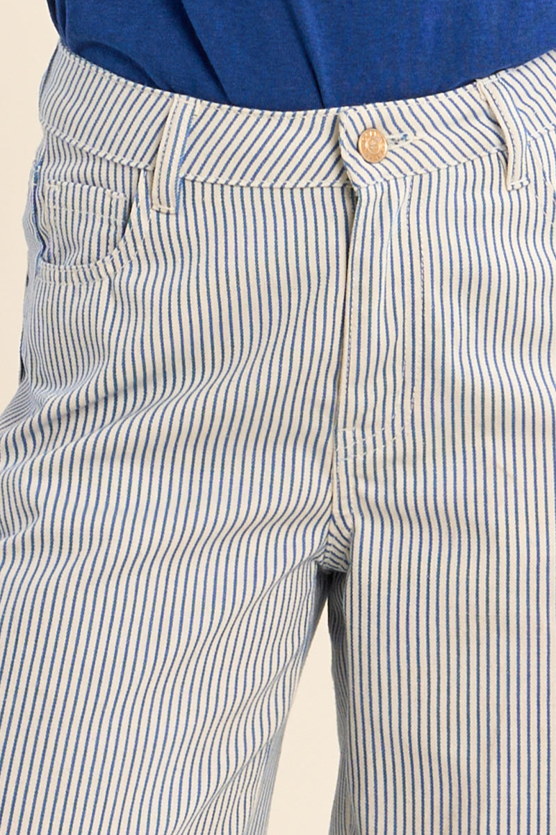 Light Blue & White Striped Wide Leg Denim