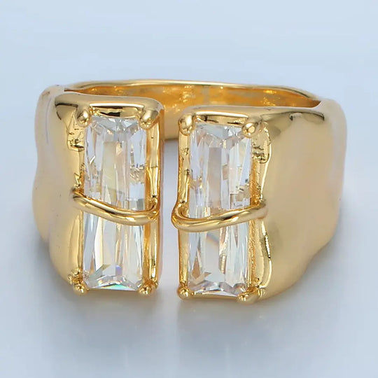 Double Baguette CZ Signet Ring