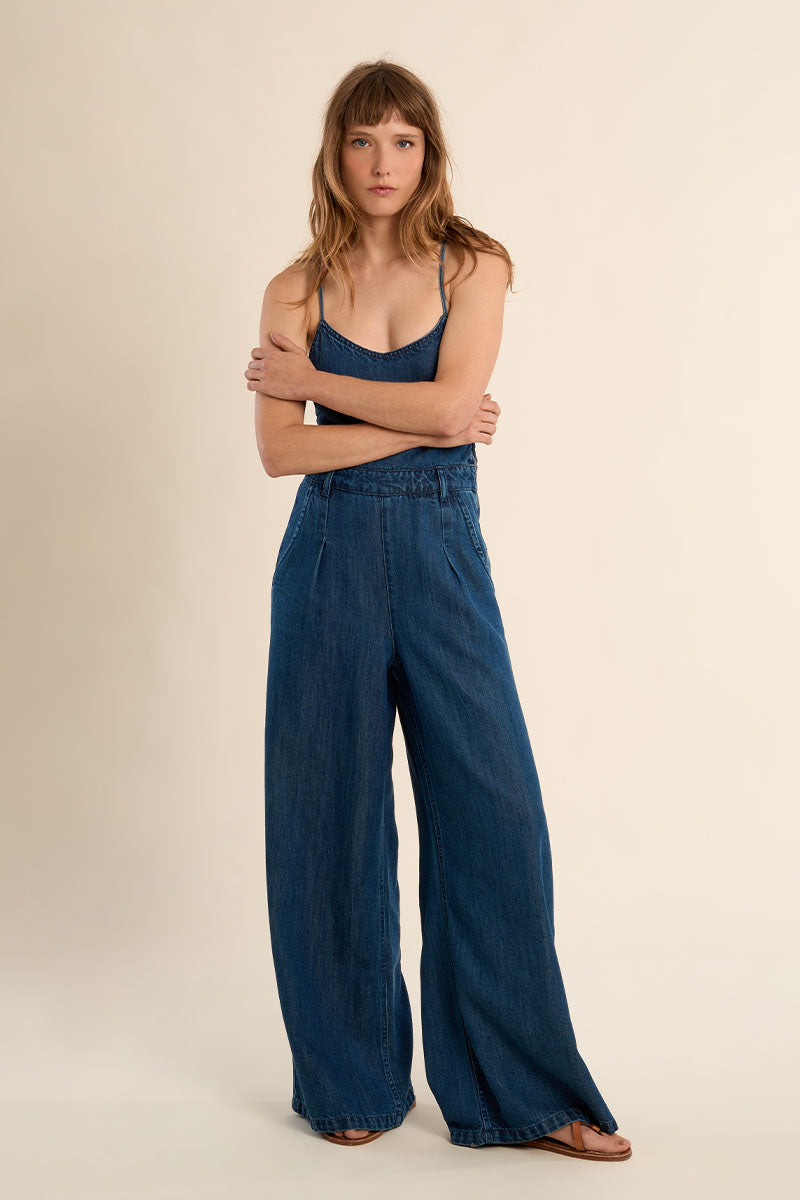 Dark Denim Jumpsuit with Tie Back