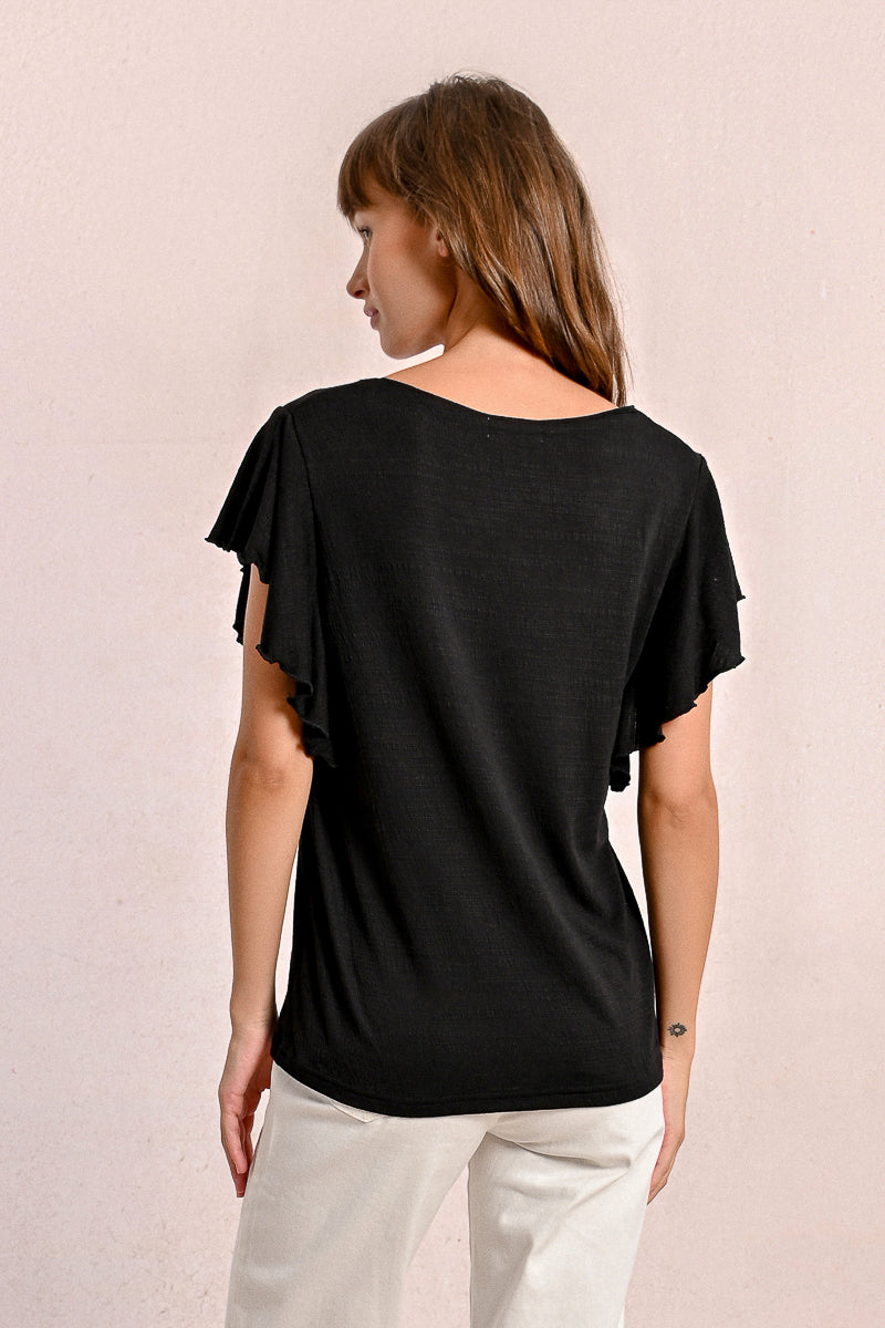 Ruffle Detail Tees in Two Colors