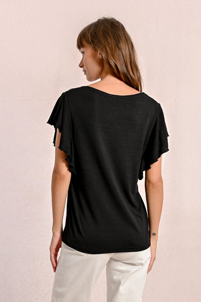 Ruffle Detail Tees in Two Colors