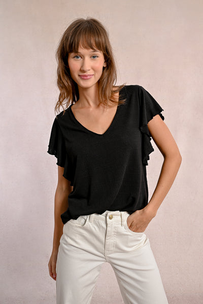 Ruffle Detail Tees in Two Colors