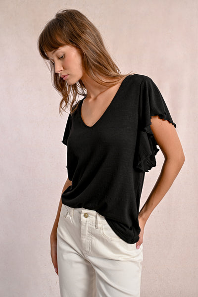 Ruffle Detail Tees in Two Colors