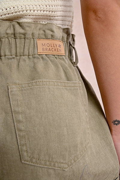 Khaki Belted Pocketed Shorts