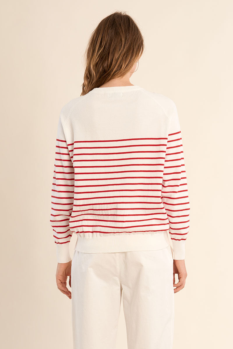 Red Striped Henley Sweater