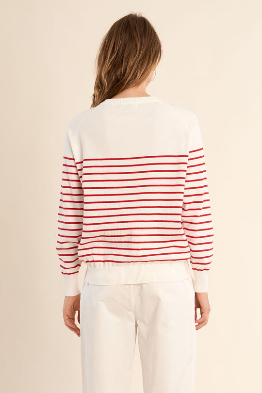 Red Striped Henley Sweater
