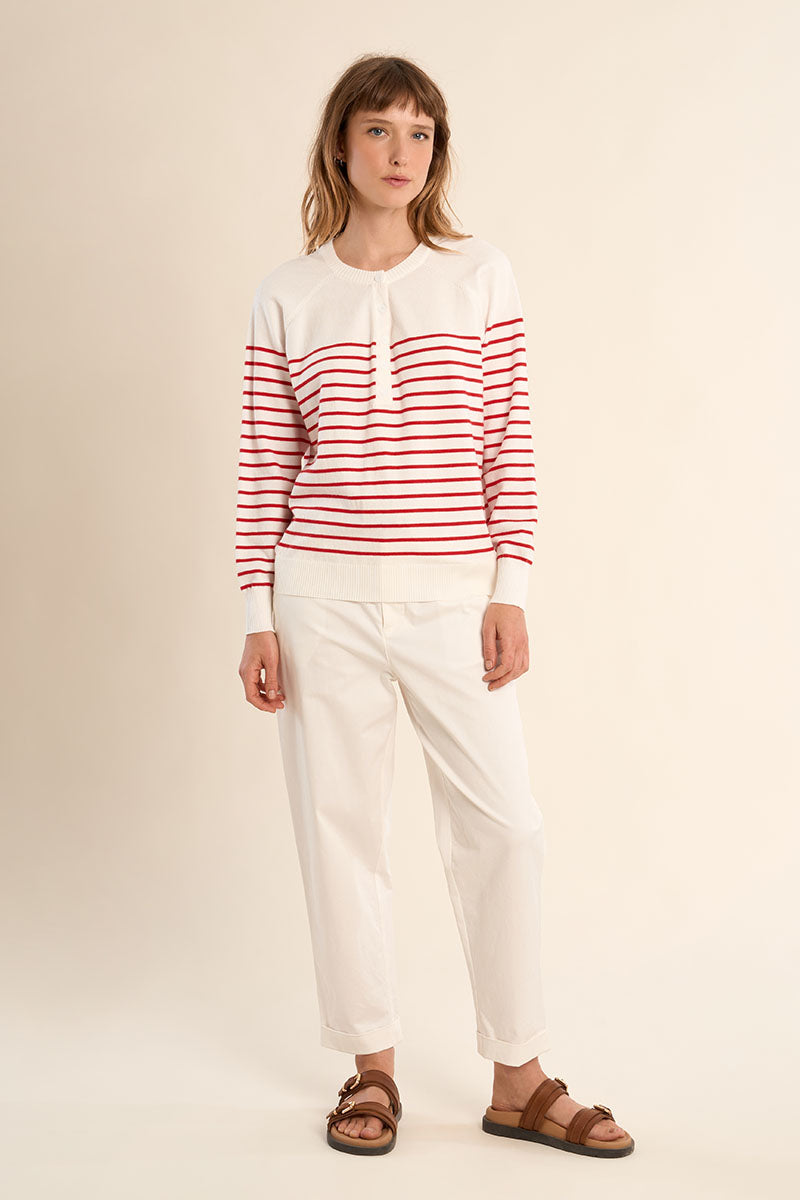 Red Striped Henley Sweater