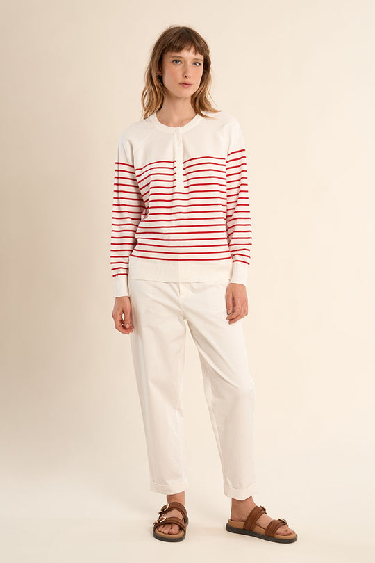 Red Striped Henley Sweater