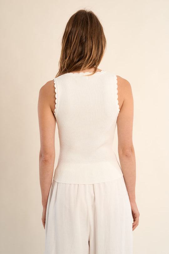 V Neck Scalloped Detail Knit Tank