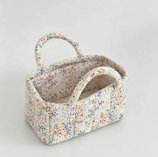 Small Quilted Floral Storage Organizer Bag