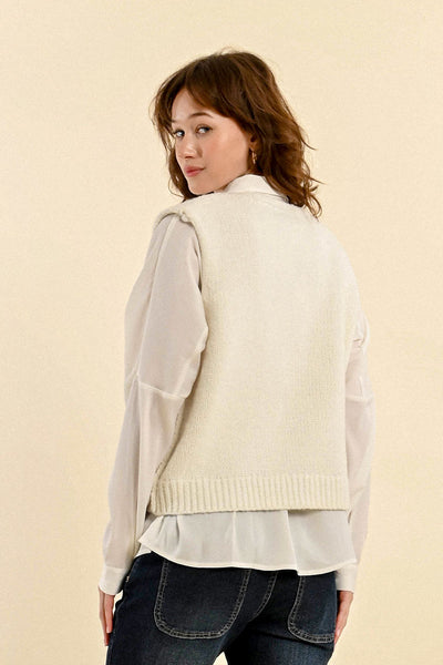 Ladies Knitted Sleeveless Sweater in Cream