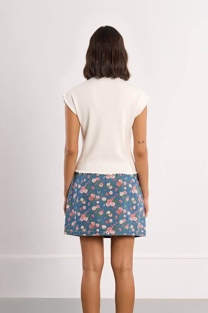 Scalloped Edge Mock Neck Top