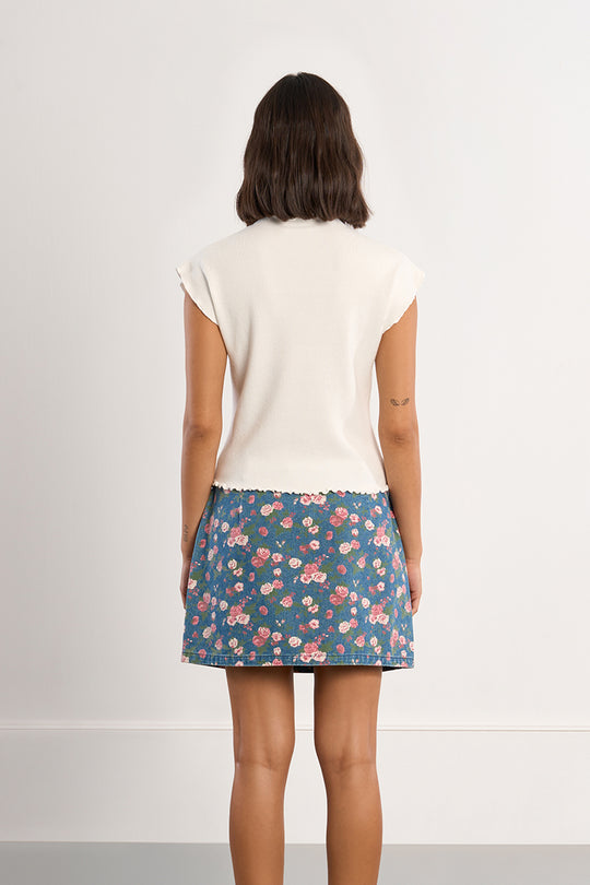 Scalloped Edge Mock Neck Top