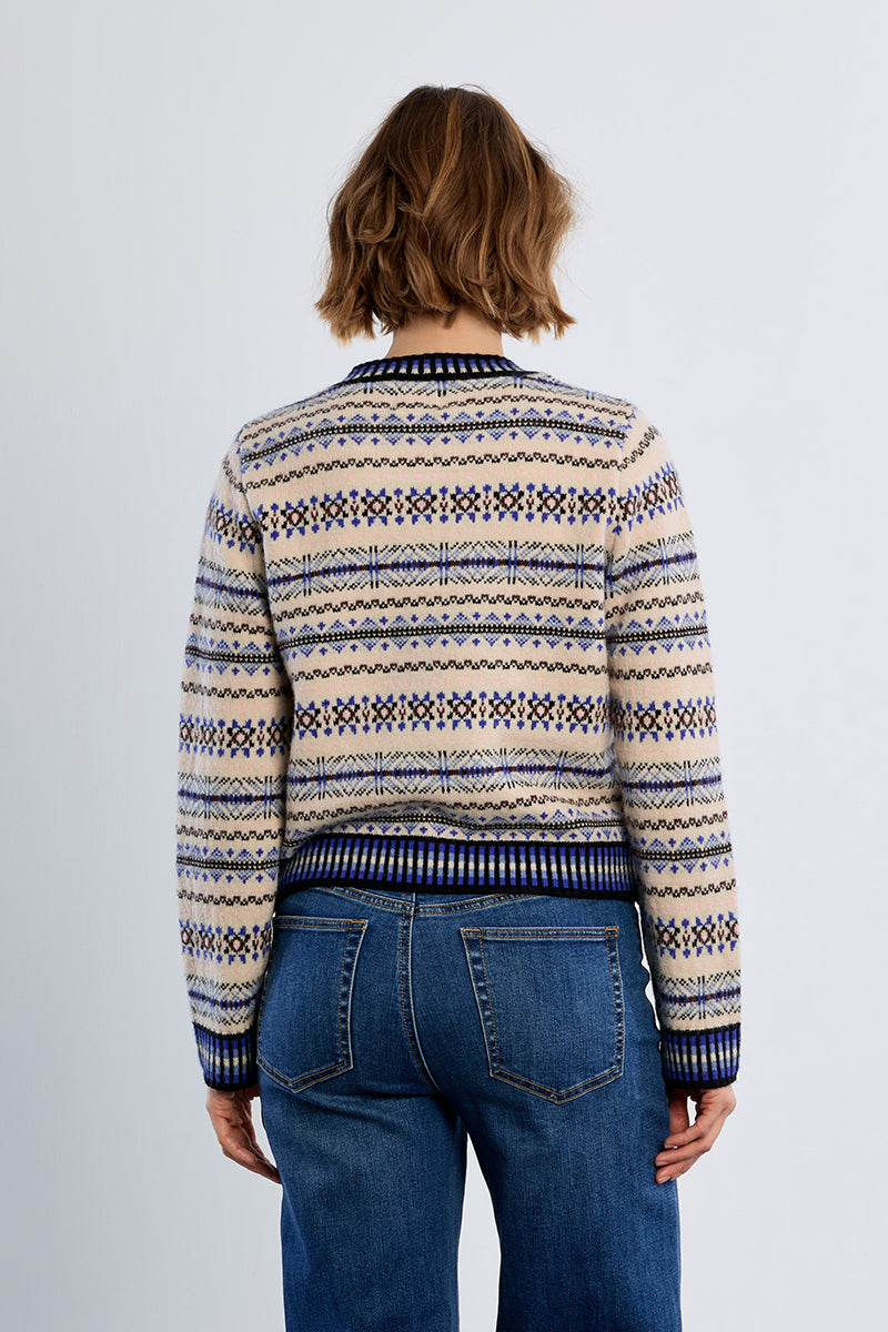 Button Down Blue and Ivory Cardigan