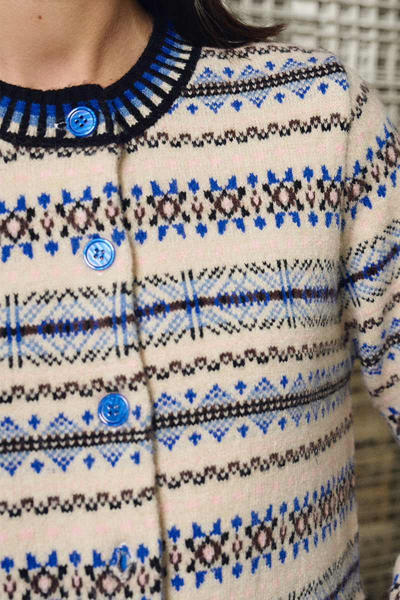 Button Down Blue and Ivory Cardigan