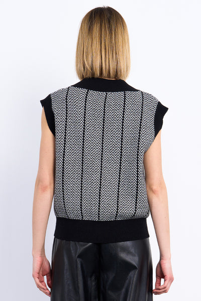 Black Herringbone Sweater Vest