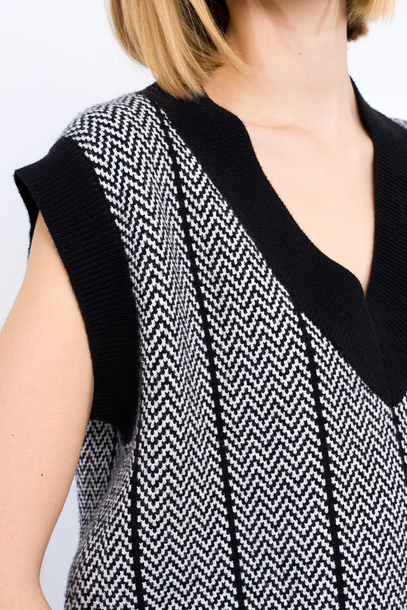 Black Herringbone Sweater Vest