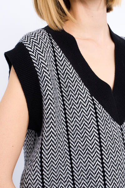 Black Herringbone Sweater Vest
