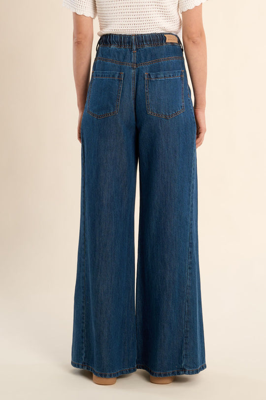 Dark Wash Wide-Leg Jeans With Tie