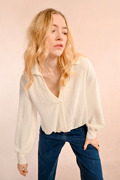 Ladies Woven Blouse in Off White