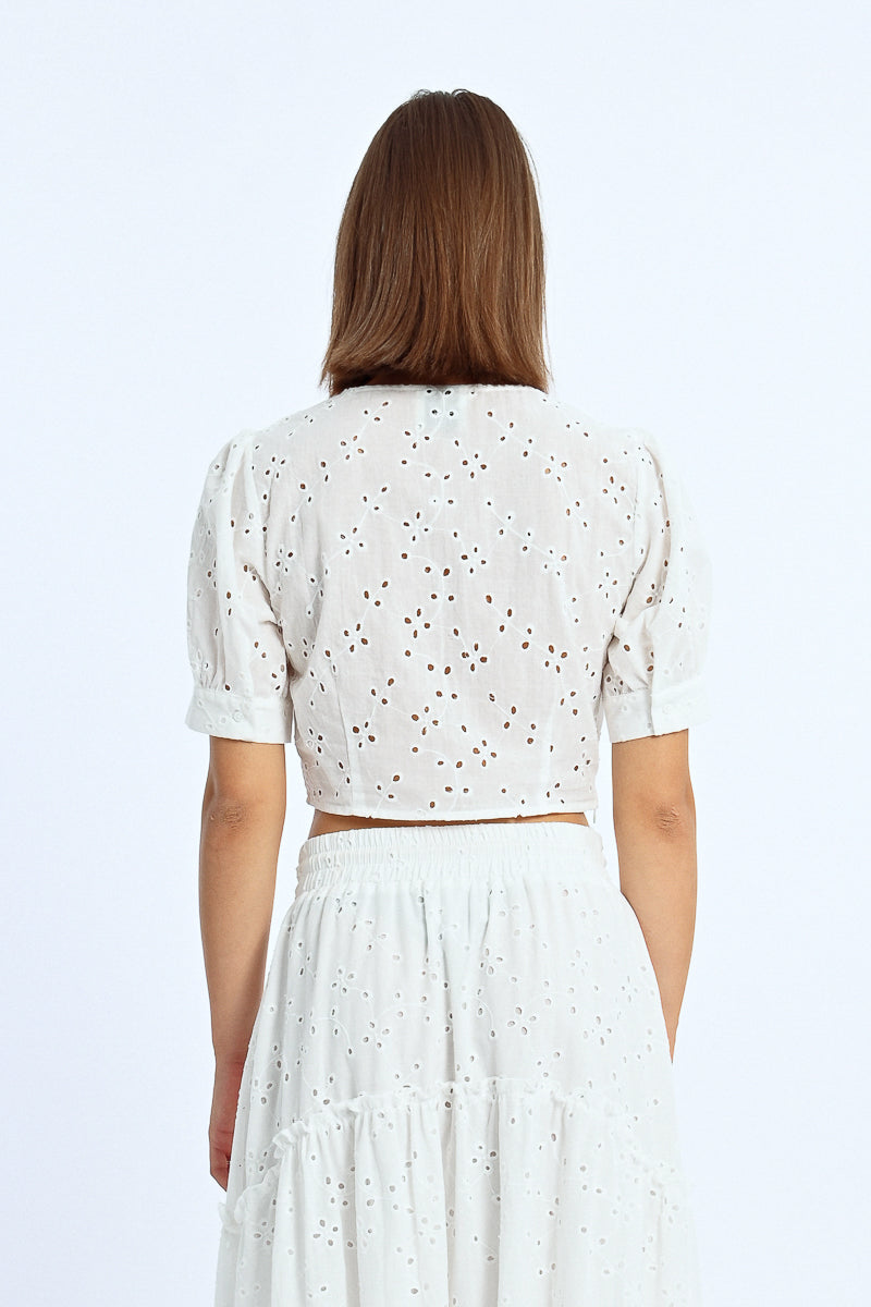 White Pointelle Crop Top