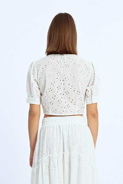 White Pointelle Crop Top