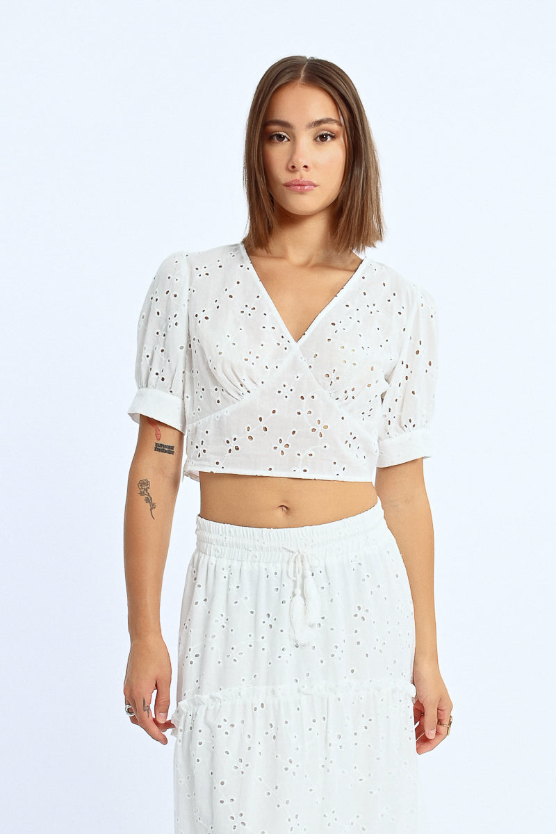 White Pointelle Crop Top
