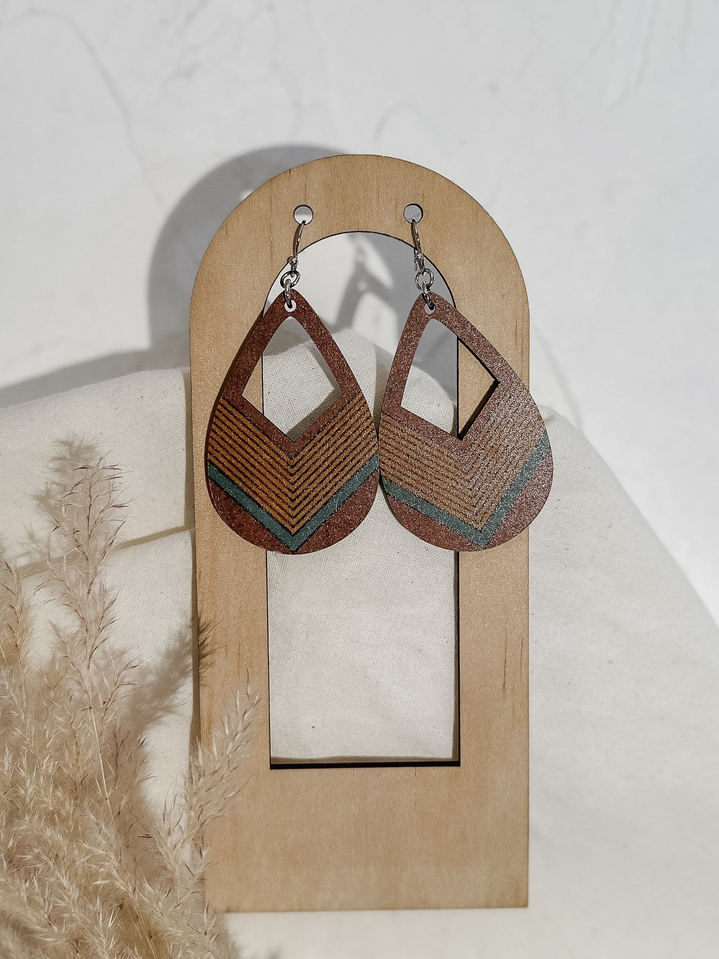 Zad Arrow Stripe Wood Teardrop Earrings - Simple Good