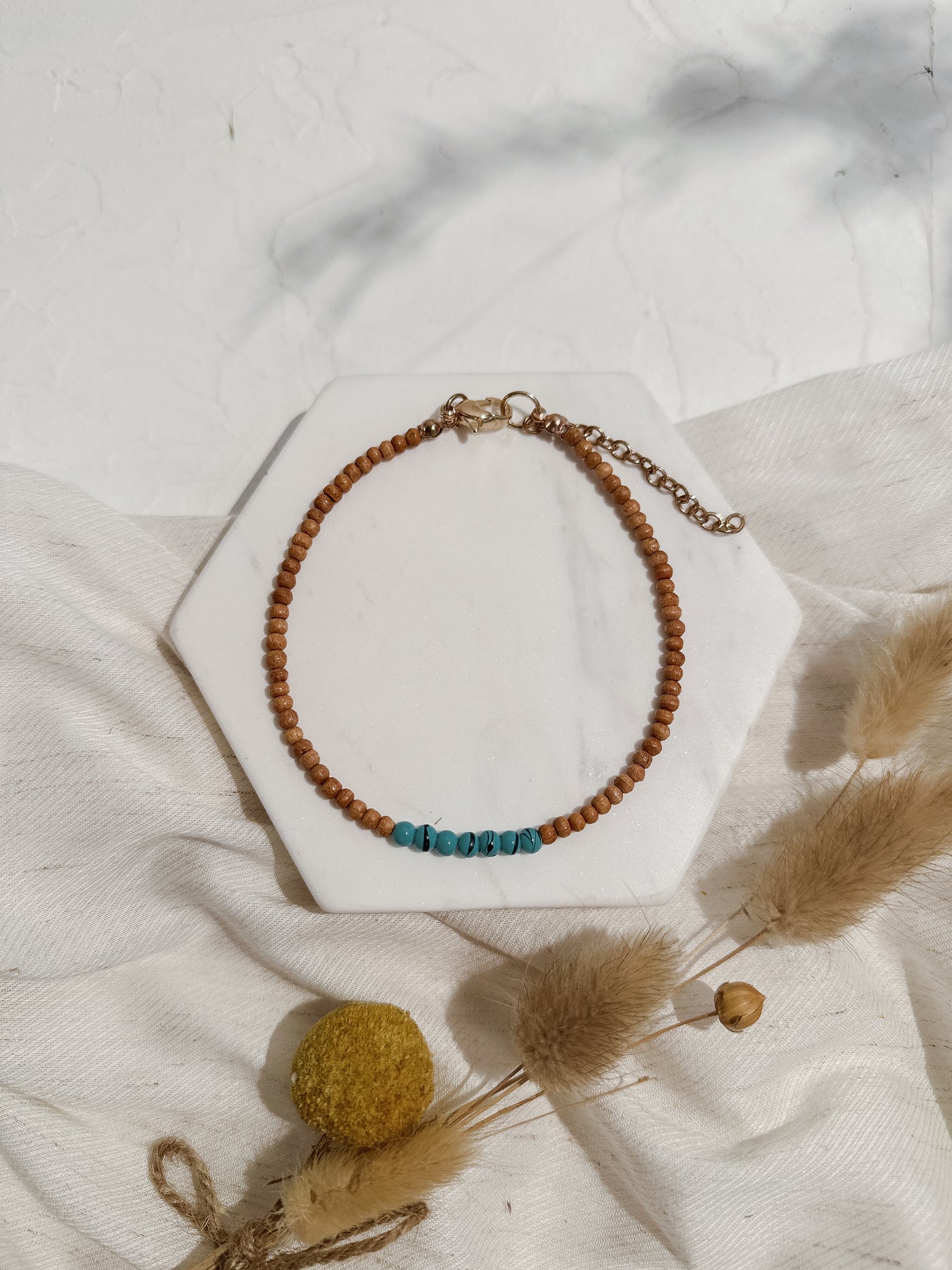 Zad Wood & Turquoise Beaded Anklet - Simple Good