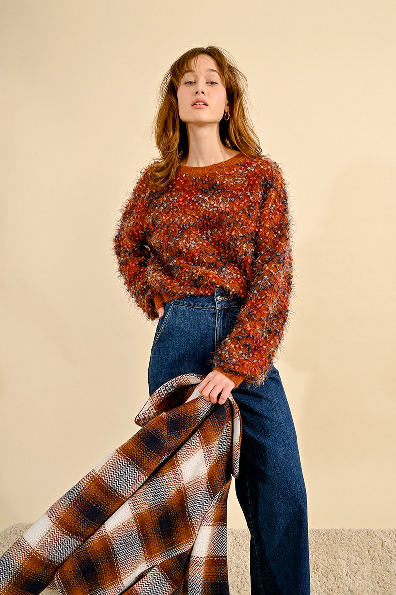 Ladies Huge Texture Sweater in Rust