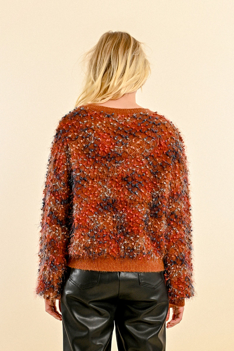 Ladies Huge Texture Sweater in Rust