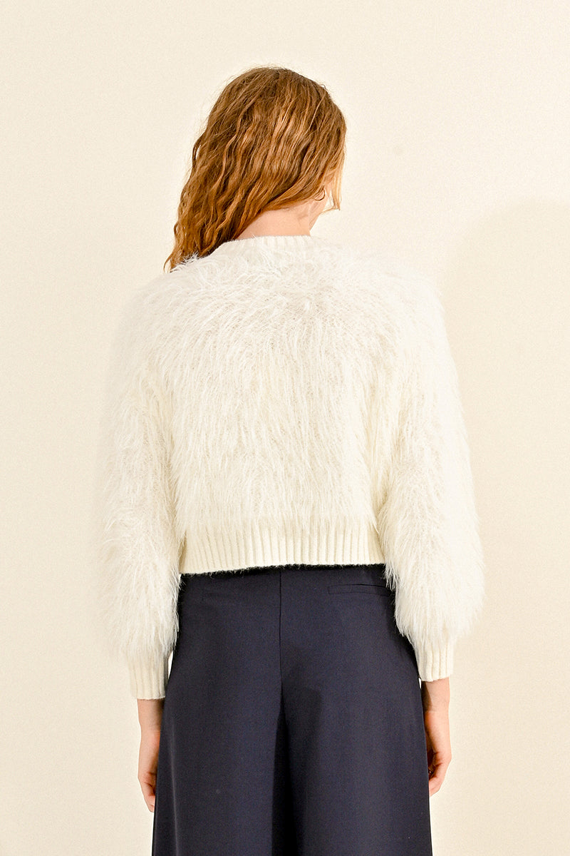 Fuzzy Cable Knit Sweater in Cream