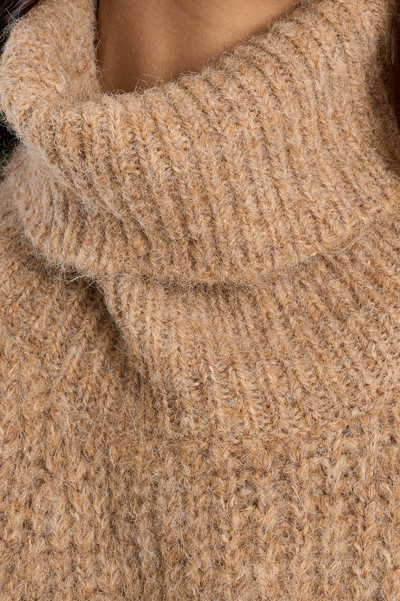 Beige Sweater Turtleneck Vest