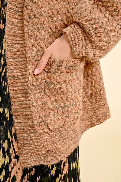 Vintage Pink Textured Knit Cardigan