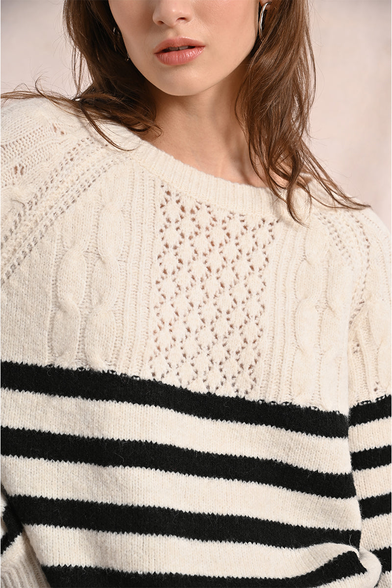 Striped Crew Neck Fisherman Sweater