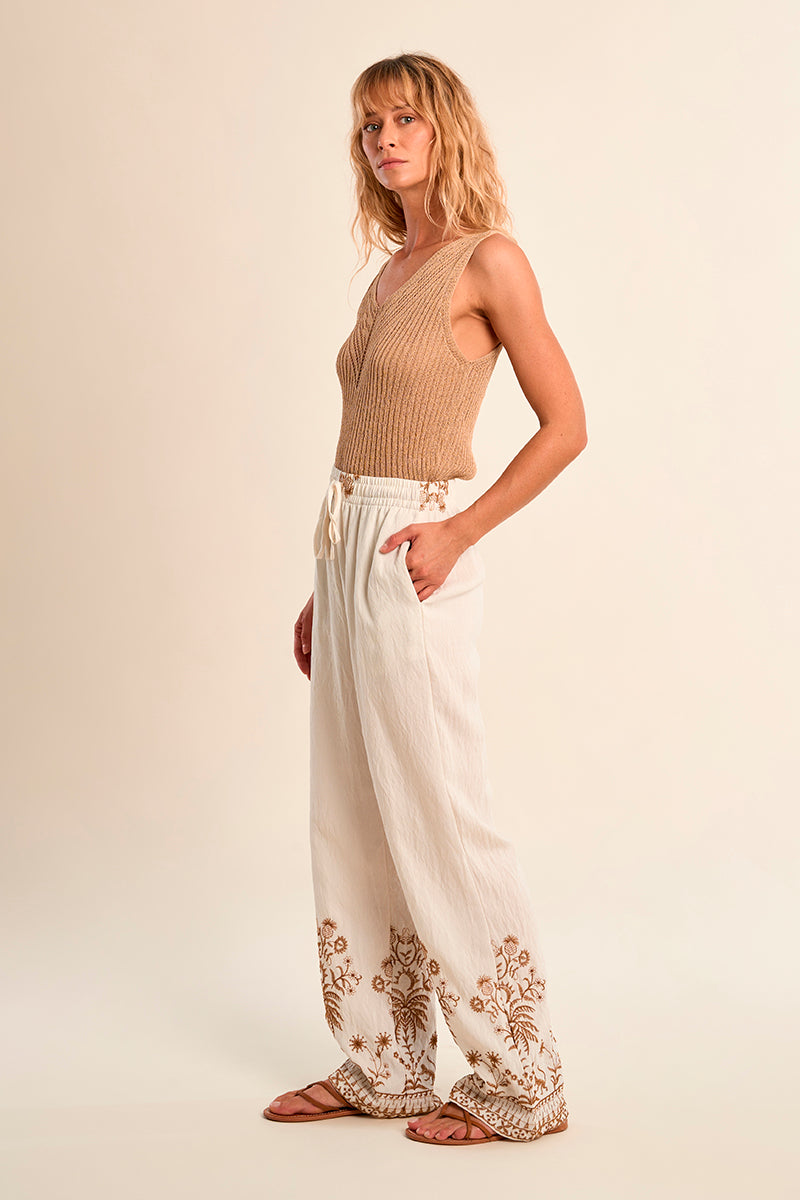 Summer Lightweight Floral Accent Pant
