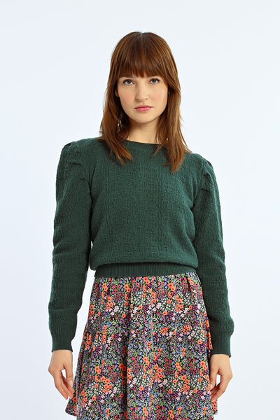 Ladies Woven Sweater in Dark Green