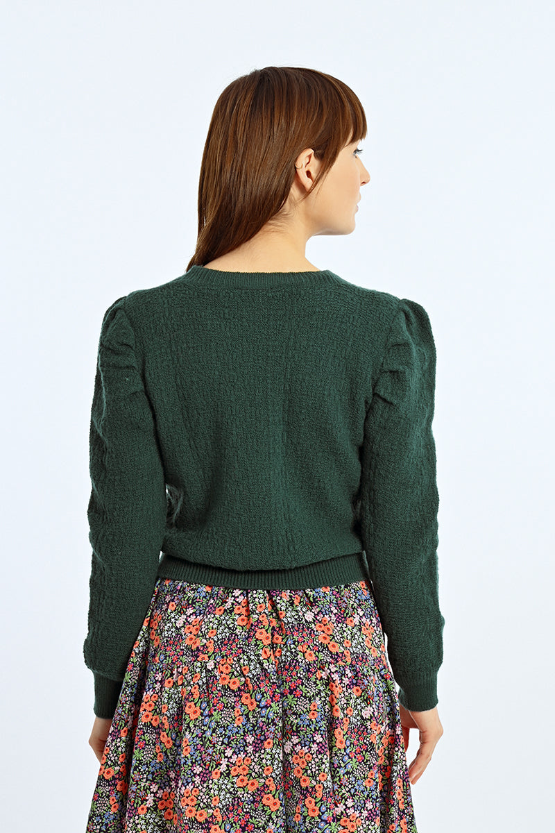 Ladies Woven Sweater in Dark Green