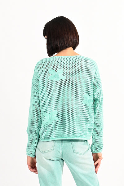 Molly Bracken Aqua Daisy Crochet Sweater - Simple Good