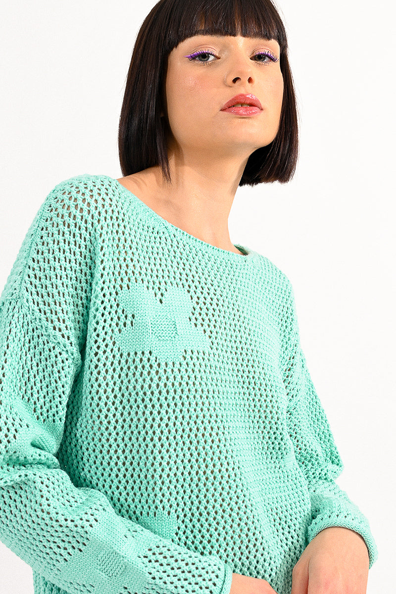 Molly Bracken Aqua Daisy Crochet Sweater - Simple Good
