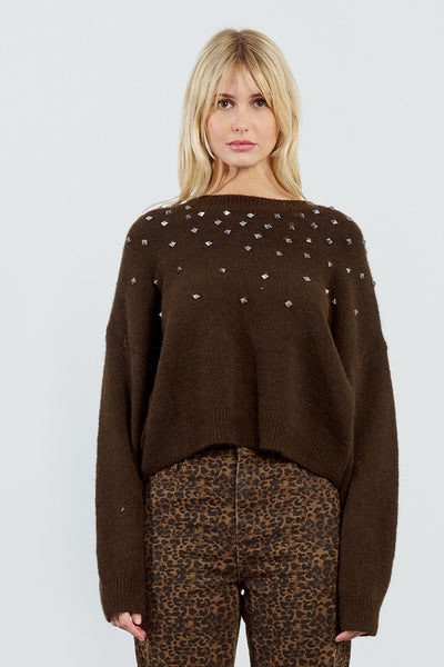 Brown Sweater With Silver Studs