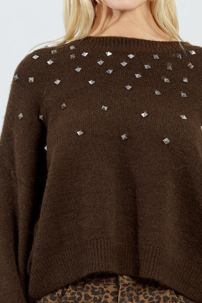 Brown Sweater With Silver Studs
