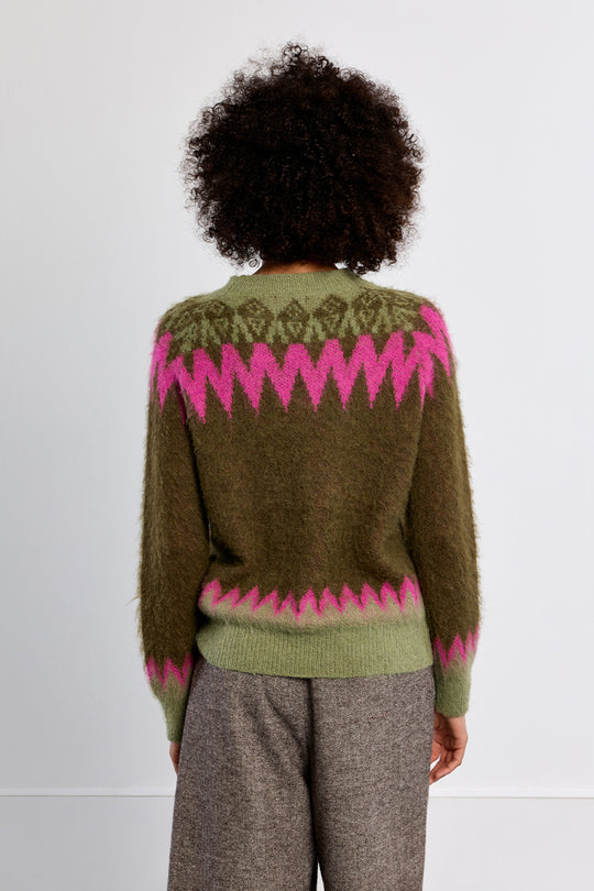 Khaki & Pink Fair Isle Sweater