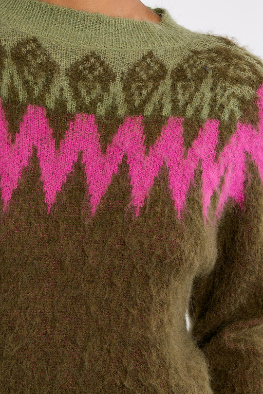 Khaki & Pink Fair Isle Sweater