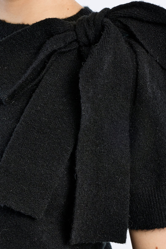 Black Sweater with Bow Shoulder Detail