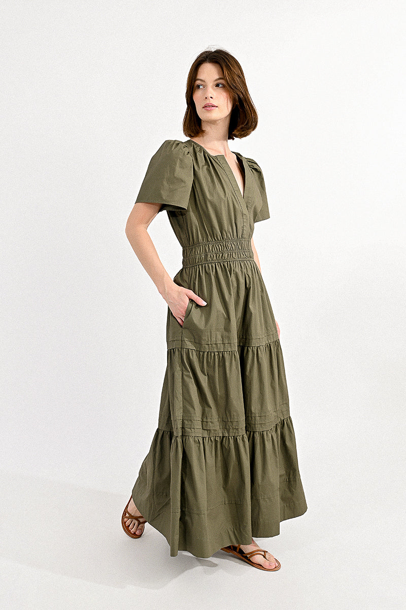 Molly Bracken Cotton Tiered Khaki Summer Maxi Dress - Simple Good